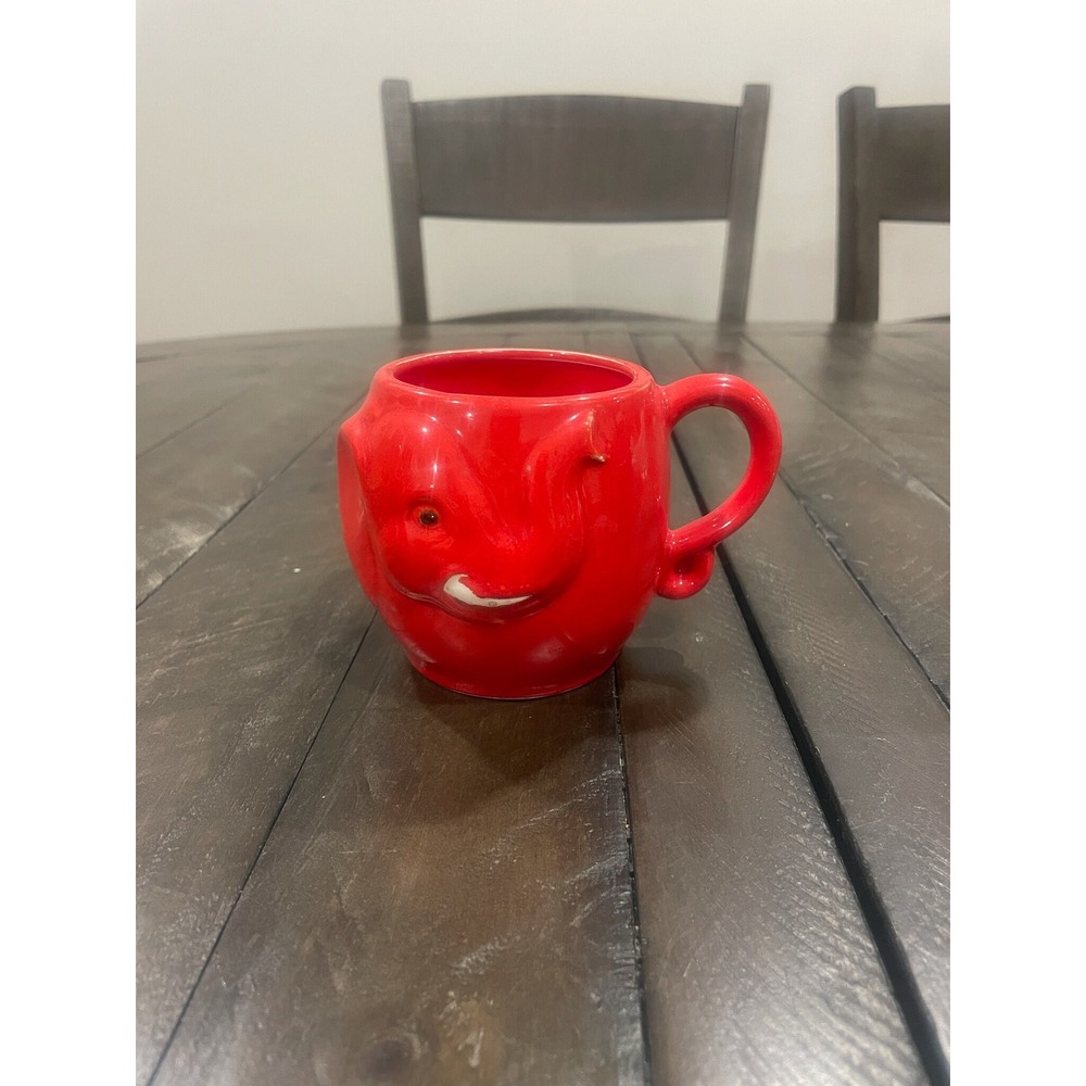 Vintage ELEPHANT Red Ceramic‎ 3D Child Mug Cup Trunk Tusks